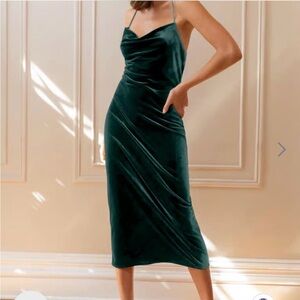 Jenny Yoo Forest Green Velvet Midi Dress